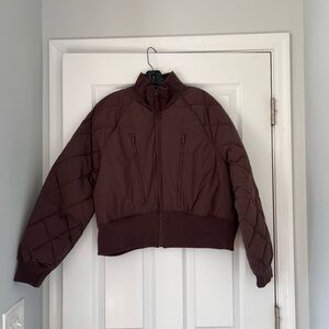 FLX Women's Brown Quilted Cropped Ski Jacket Size L Winter Casual